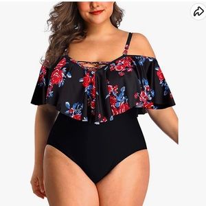 Women’s Off Shoulder Ruffle Swimsuit, NWT